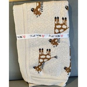 New MADE IN INDIA Cotton Knit Giraffe Baby Blanket Beige Throw Textured Border